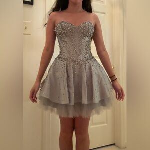 Bedazzled Grey short dress with ruffles